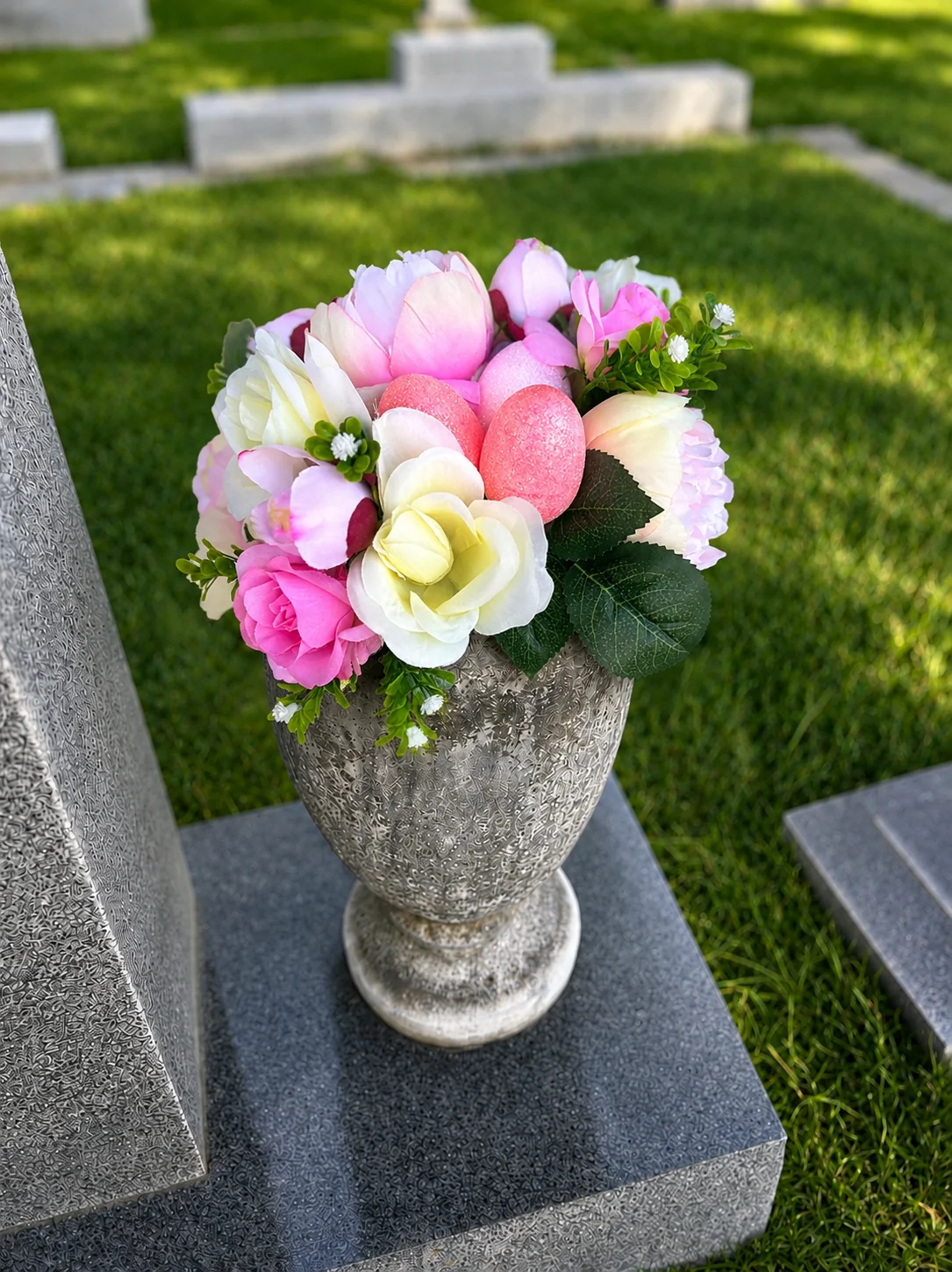 Easter Arrangement — BloomBridge graveside flower arrangement
