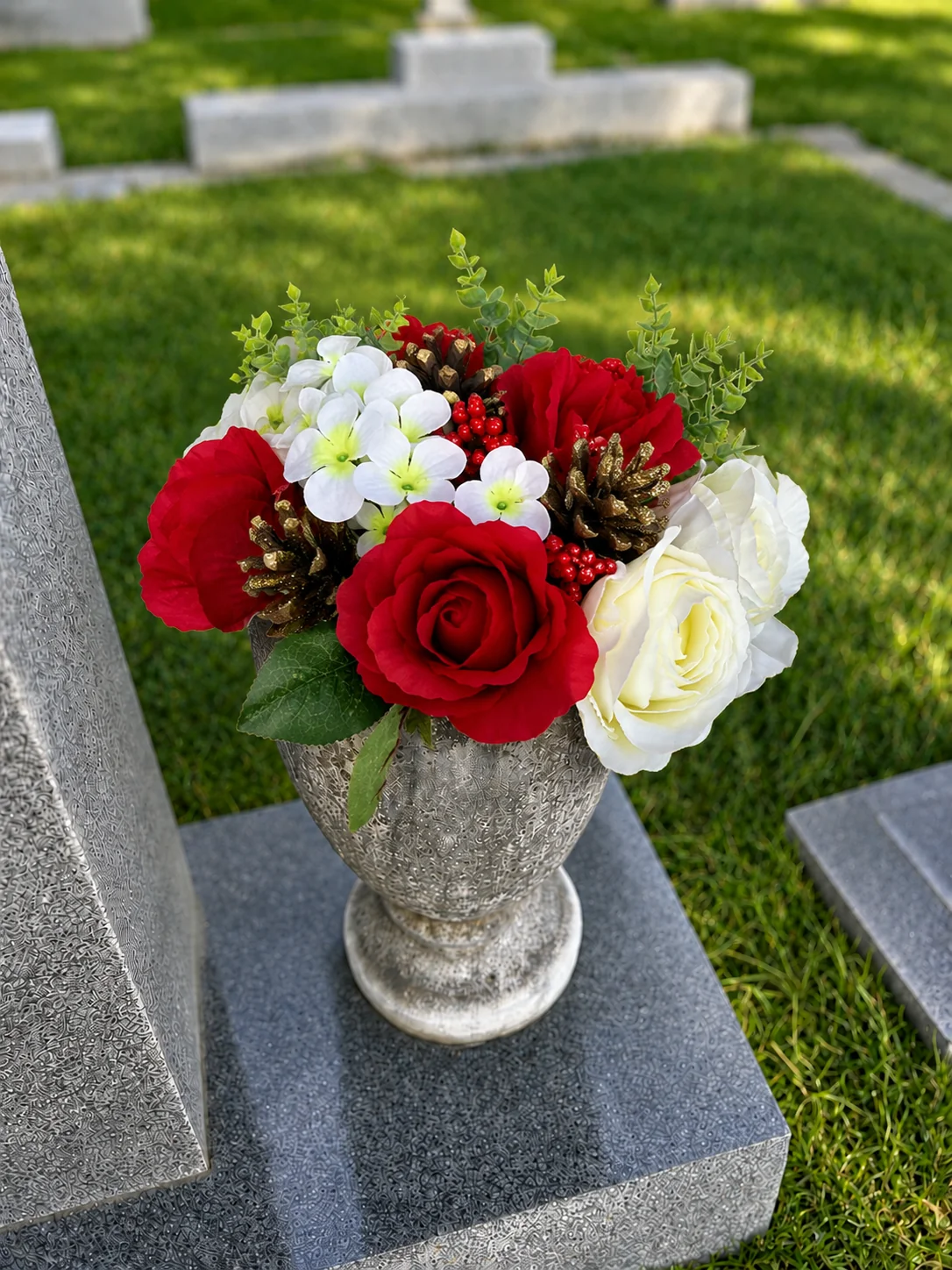 Holiday Arrangement — BloomBridge graveside flower arrangement