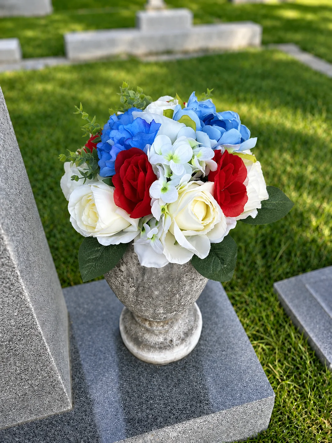 Red, White & Blue — BloomBridge graveside flower arrangement