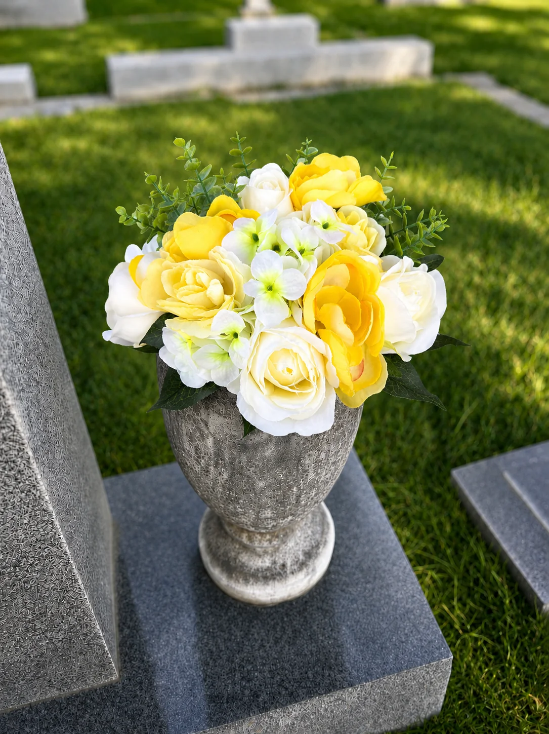 Yellow Arrangement — BloomBridge graveside flower arrangement