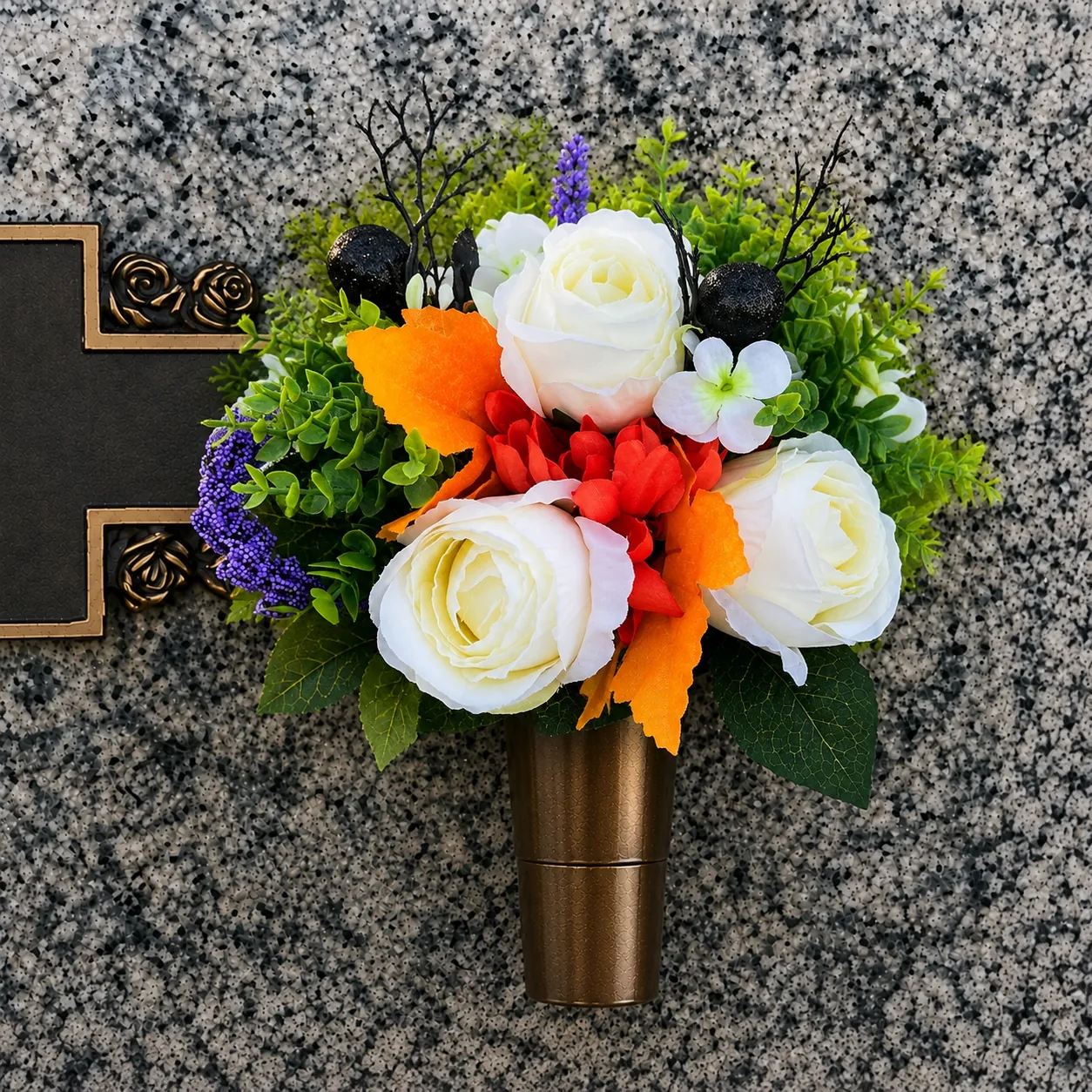 Halloween Arrangement in a mausoleum wall vase