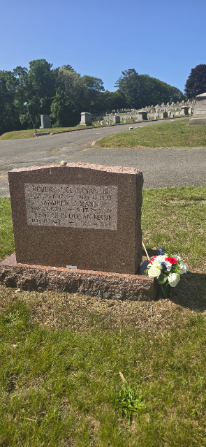 Red, White & Blue patriotic arrangement on a grave