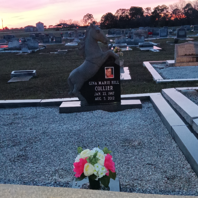 Hot Pink & White Roses arrangement at a grave