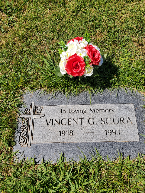 Red & White Roses arrangement at a grave