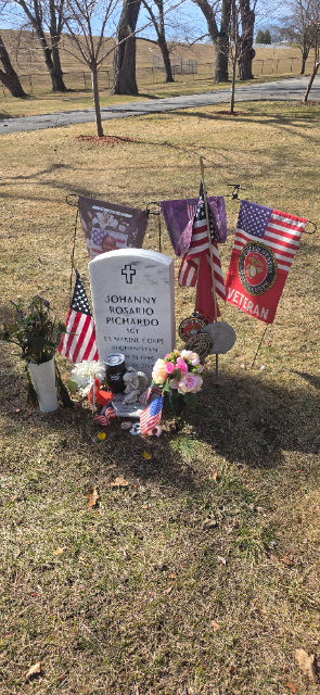 Pink Roses & Peonies arrangement at a grave