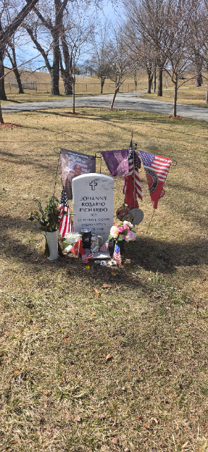Pink Roses & Peonies arrangement at a grave