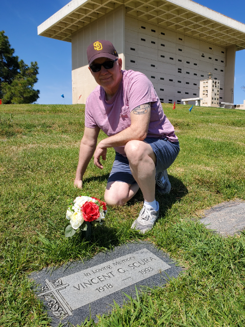Red & White Roses arrangement at a grave