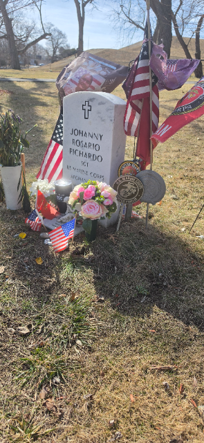 Pink Roses & Peonies arrangement at a grave