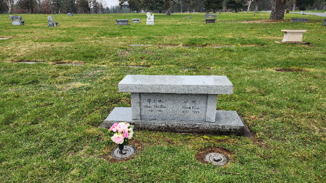 Pink Roses & Peonies arrangement at a grave