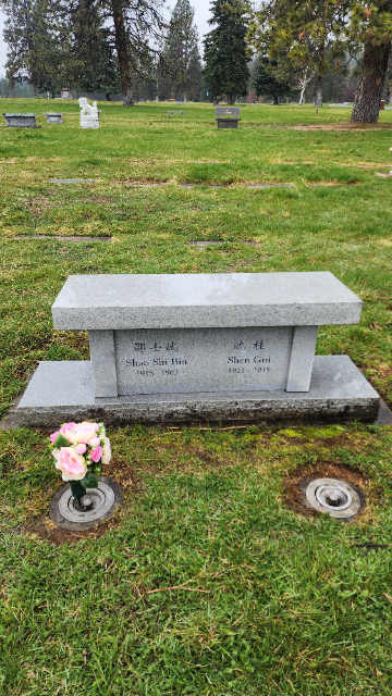 Pink Roses & Peonies arrangement at a grave