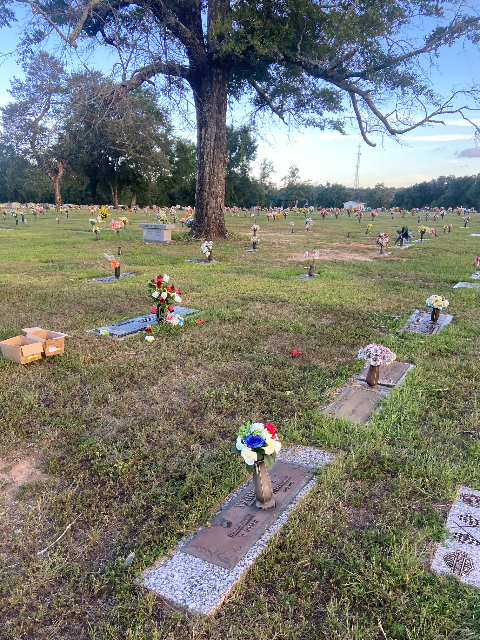 Flowers placed at the grave of Nella D Jones, Forest Lawn Memorial Gardens