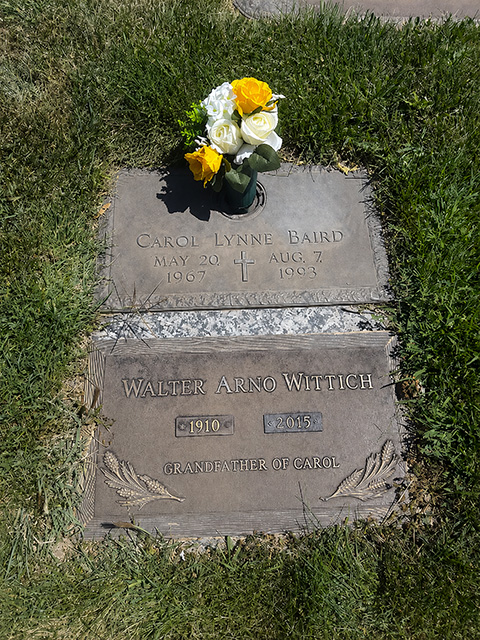 Flowers placed at the grave of Carol Lynne Baird, Crown Hill Cemetery