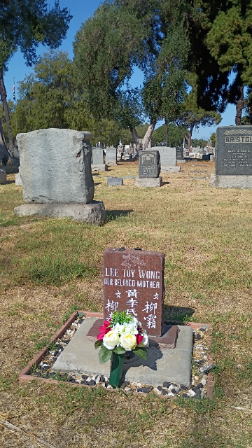 Flowers placed at the grave of Anna May Wong, Angelus Rosedale Cemetery