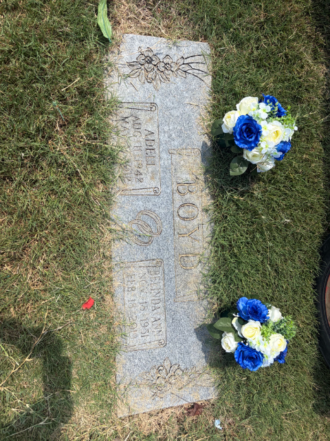 Flowers placed at the grave of Adell Boyd, New Park Cemetery
