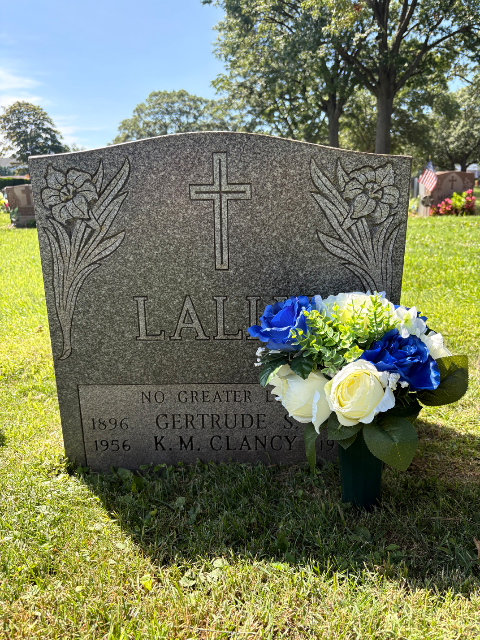 Flowers placed at the grave of Kathleen M. Clancy, Cemetery of the Holy Rood
