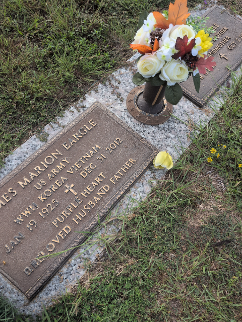 Flowers placed at the grave of James Marion Eargle, Greenlawn Memorial Park
