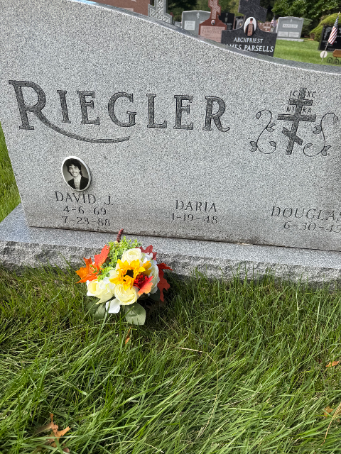 Flowers placed at the grave of David J Riegler, Saints Peter and Paul Orthodox Cemetery
